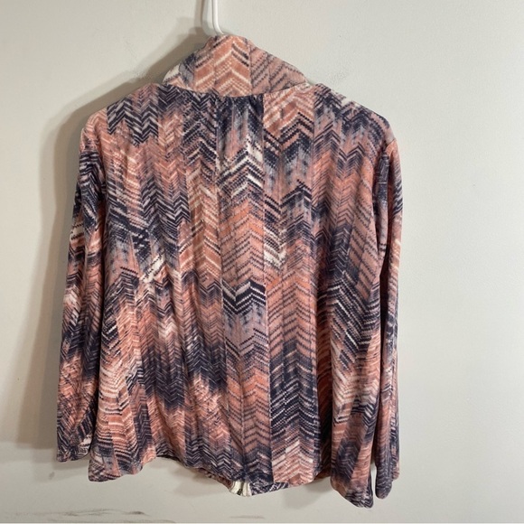 Onque Casual Fleece Jacket 1X Full Zip Pink Blue Chevron Houndstooth Sweatshirt - Picture 4 of 4